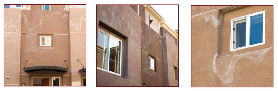 pictures of efflorescence on stucco plaster wall systems